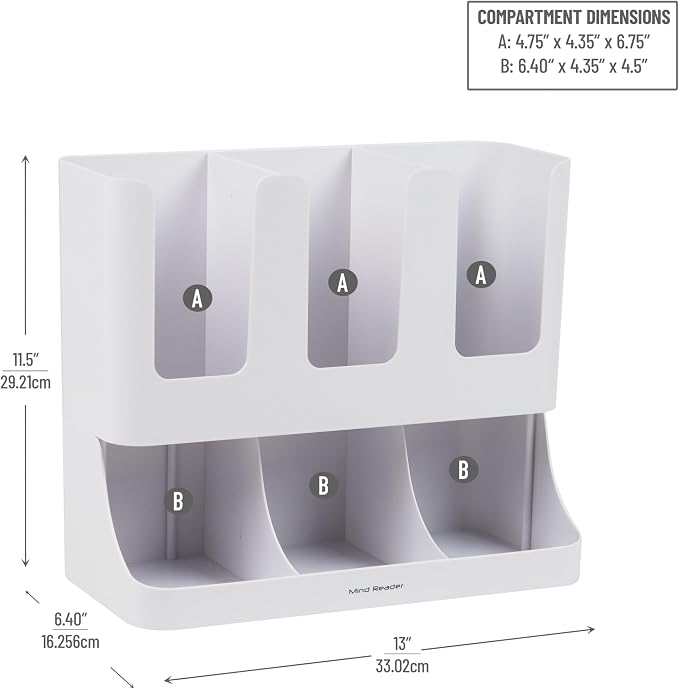 Mind Reader 6 Compartment Upright Breakroom Coffee Condiment and Cup Storage Organizer, White (Pack of 4)