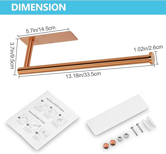 Paper Towel Holders for Kitchen- Under Cabinet Paper Towel Holder Roll Back for Bathroom Towel, Wall Mounted Black Paper Towel Rack 304 Stainless Steel, Adhesive or Drilling Mounting