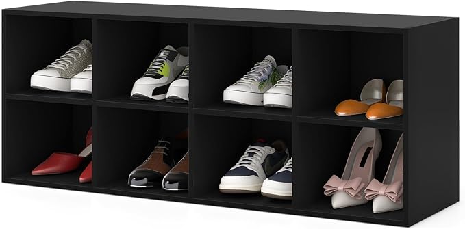Giantex Shoe Bench 8 Cubes, 40" Entryway Bench with Storage, 8-Cubby Shoe Rack, Shoe Organizer Storage Cabinet for Entryway, Hallway, Mudroom, Living Room, Bedroom, Support up to 500 lbs, Black