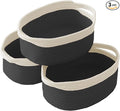 JMvicyroam Woven Basket,Small Rope Storage Bin with Handles & Ribbon Bag, Organizer for Shelves Closets,Gift Basket Empty for Birthday,Books,Dog Toys, White&Black/3 Pack