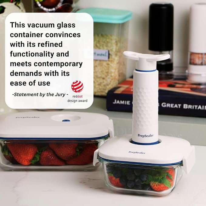 PrepSealer Food-Saving Glass Vacuum Container 8PC Set -Everyday keep fresh and longer, Borosilicate glass