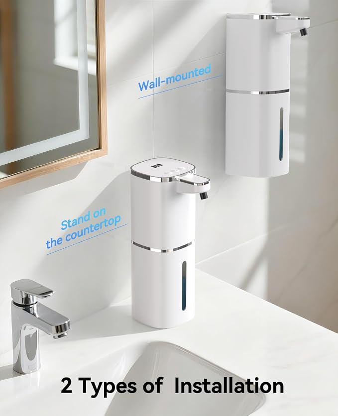 Luxspire 420ml Automatic Foaming Soap Dispenser for Bathroom, White | Touchless foam soap dispenser, IPX5 waterproof, 9 foam levels, LED power display fits hand soap dish wash body wash