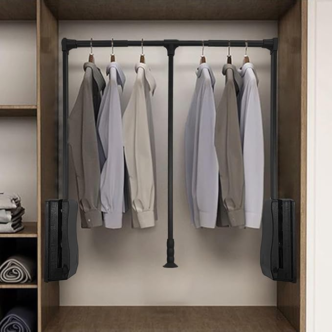 HOWHY Pull Down Closet Rod - Adjustable Side Mounted Closet Rod for Hanging Clothes,Easy to take and store clothes (Widths:27.56~36.61)