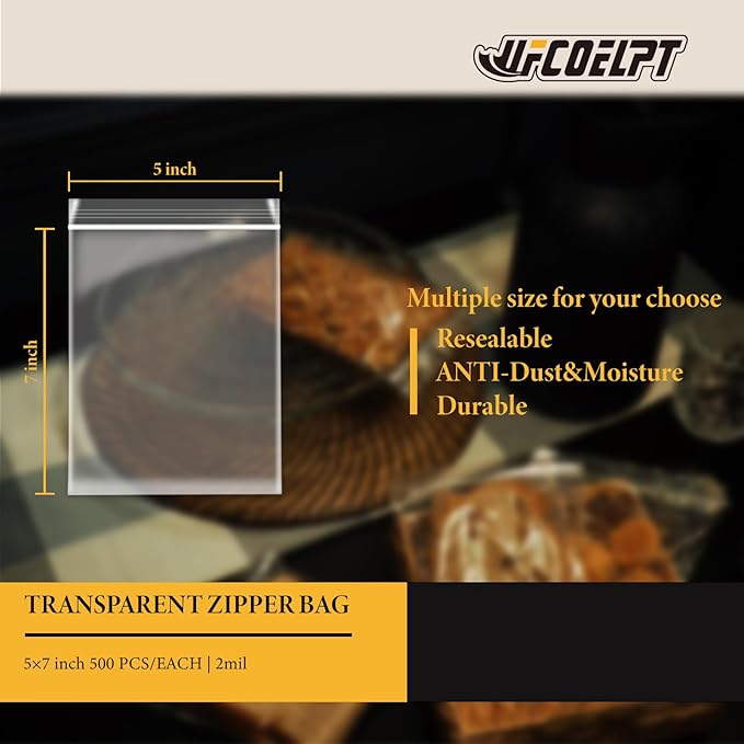 500 Count 5x7 Clear Zip Bags – 2 Mil Reclosable Zip Plastic Bag with Resealable Lock Seal Zipper for Home and Kitchen Storage