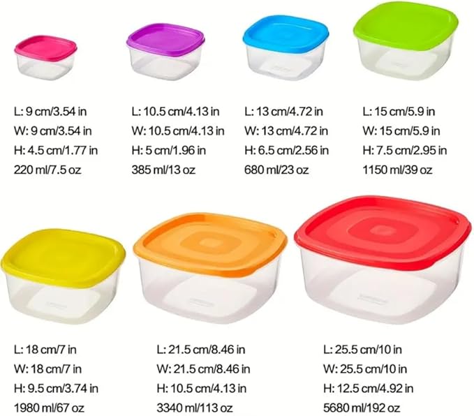 Square Food Storage Containers, 14-Piece Set, BPA Free, Airtight Lids, Dishwasher Safe