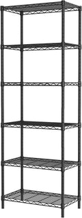 SINGAYE 6 Metal Shelves Wire Shelving Storage Shelf Adjustable Unit Pantry | 6 Tier Kitchen Laundry Room Organization Home Pantry Closet Bathroom Organizers Garage Rack 12" D x 22" W x 69.5" H Black