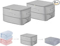 2PCS Comforter Storage Bag, 2-Layer Zipper Large Capacity Storage Bag, Ultra Space Saving Self Compression Storage Bags for Comforters, Clothes, Pillows, Duvet and Bedding Sets (Grey, Large)