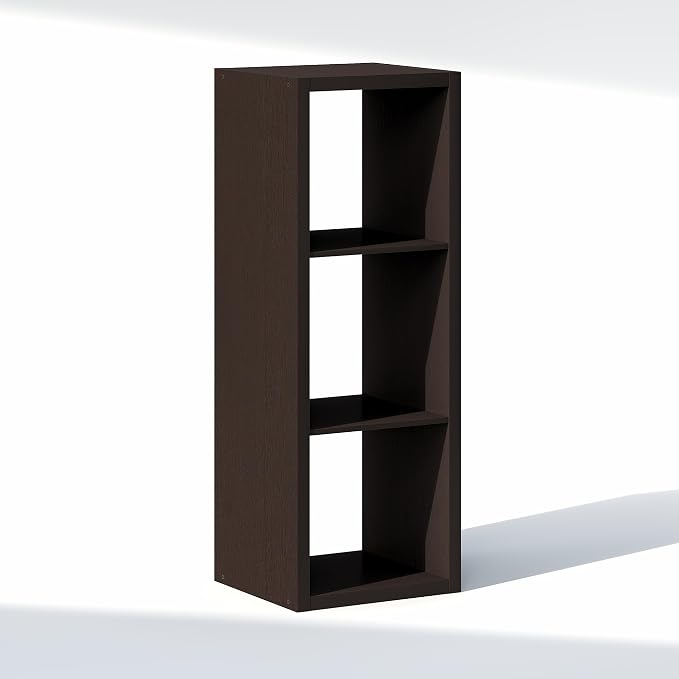 Furinno Cubic Extra Thick 3-Cube Closet Organizers and Storage, Dark Oak | 14.6 x 16 x 44 in, Open Shelf Closet Storage, Closet Organizer, for Wardrobe, Bedroom, Living Room