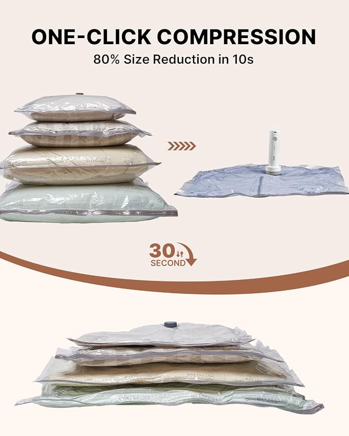 Vacuum Seal Bags for Clothing Travel, VINTAR 20 Pack Vacuum Storage Bags with Rechargeable Wireless Pump, Space Saver Bags(5 Jumbo+5 Large+5 Medium+5 Small) for Travel Luggage, Suitcase Storage