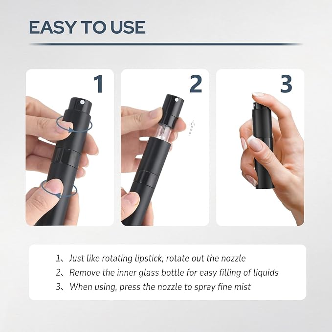 Fusupak Perfume Atomizer Travel Bottle Refillable: Cologne Sprayer Portable for Men - Mini Spray Empty for Refill - 8ml Small Size Pink Purple Blue