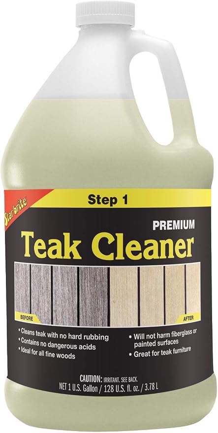 STAR BRITE Premium Teak Cleaner - Restore, Renew & Refresh Old Weathered Gray Teak Furniture & Other Fine Woods - Step 1-1 GAL (081400N) | Restores gray teak without sanding or pressure washing, preps wood for oiling and sealing, safe on fiberglass and...