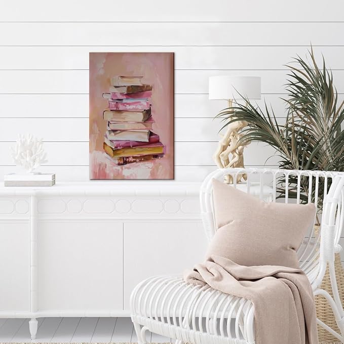 Pastel Book Stack Art Aesthetic Poster Canvas Wall Art Decoration Living Room Home Decor Bedroom Decoration Poster Framed20x30inch