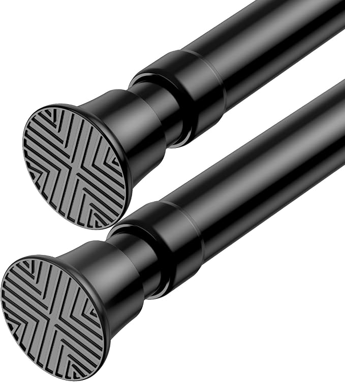 Tension Rods 2Pack Black Tension Curtain Rods 23-48Inch Small Curtain Rods for Windows Adjustable Curtain Rods Spring Rod for Doorway,Closet,Windows