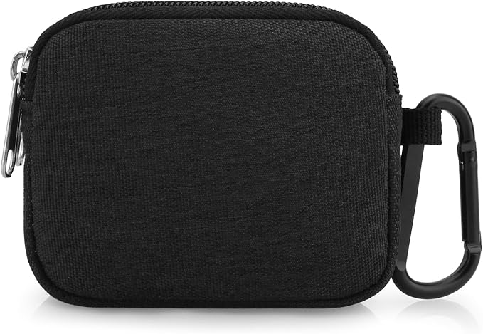 E-Tree Coin Purse with Carabiner Clip, Dual Layer Card Case Holder, Mini Pouch for AirPod Earphone Keychain USB Cable,Wallet, Small Accessories Organizer Bag for Women and Men (Black-Side Zippers)
