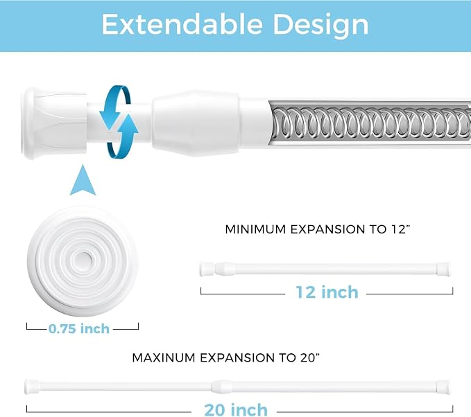 AIZESI Spring Tension Curtain Rods Short Tension Rod (White,12" to 19"-6Pcs)