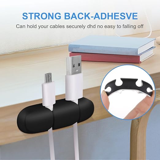 WLLHYF 3PCS Cable Clips, Cord Wire Organizer (Black) | Cable Management Holders, 4 Hole Silicone Cable Harness, USB Charging Accessory for Office and Home Desk