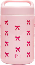 Paris Hilton Stainless Steel Food Jar, Double Wall Vacuum Sealed Insulated Food Storage Container with Carry Handle Lid, 16-Ounce, Pink with Bow Design