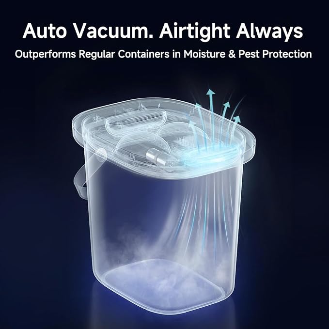 Vacuum Pet Food Storage Airtight Dry Pet Food Bucket 13L/15 lb Dog Food Storage Container for Dogs Cats Small Animals Rechargeable Sealed Storage Bin with Scoop Keep Pet Food Fresher