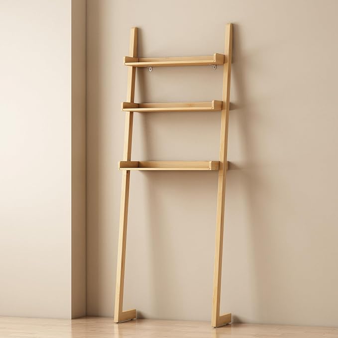 Solid Bamboo Toilet Shelf,3 Tier Bathroom Shelf with Anti-Slip Base | Solid bamboo over the toilet storage – naturally moisture-resistant for bathrooms, built for long-lasting durability