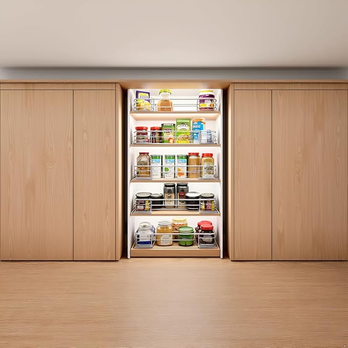 JOWBOOW Sliding Cabinet Organizer Pull Out Shelves (11.7" W x 21" D), Heavy-Duty Slide Out Shelf, Steel Metal Cabinet Roll Out Shelves for Kitchen Bathroom, Chrome