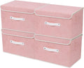 ANMINY 4PCS Fabric Storage Bin with Lid Rose Print Storage Box Basket with PU Leather Handles Washable PP Plastic Board Decorative Foldable Lidded Shelf Closet Organizer Container - Pink, Medium