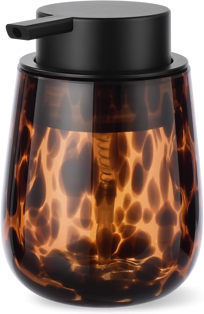 Marble Glass Foaming Hand Soap/Lotion Pump Dispenser, Refillable for Kitchen and Bathroom Countertop (Amber)