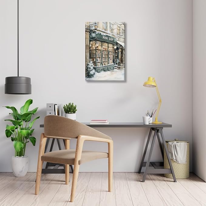 Winter Book Shop New York Book Lover Art Aesthetic Poster Canvas Wall Art Decoration Living Room Home Decor Bedroom Decoration Poster Unframed8x12inch