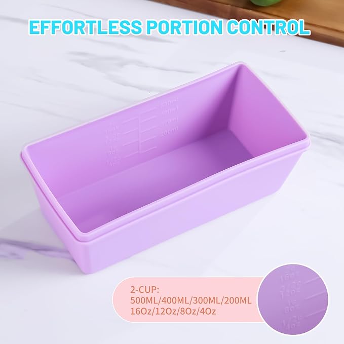 Gemice 2-Cup Silicone Freezer Molds with Lids, Individual 4-Pack | Oven & Dishwasher Safe, BPA-Free Soup Portion Cubes Trays, Freezer Containers for Food Storage