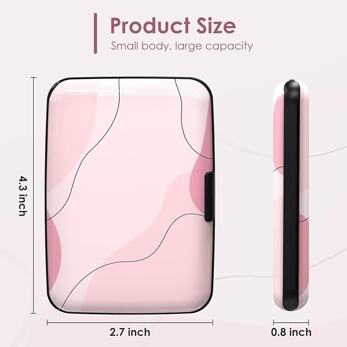Credit Card Holder Small, RFID Blocking Metal Card Wallet for Women Men, Slim ID Card Holder Protector Hard Case, Pink Abstract
