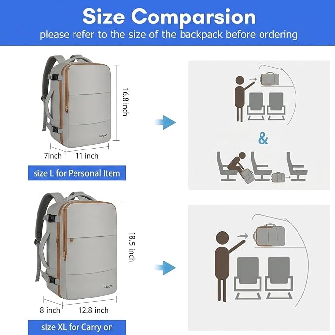 Taygeer 35L Carry On Travel Backpack for Women, Fits 15.6 Inch Laptop | Personal Item Backpack with Water Bottle Pocket, Large Weekender Bag for Women Men Hiking Gift, Dark Brown Khaki