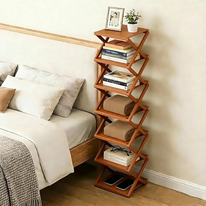 Bamboo Shoe Rack - No Assembly Required, Tall Narrow Foldable Shoe Organizer, Space-Saving Multifunctional Shelf for Entryways, Corners, Bedrooms, Balconies, 4 Layer Brown (Reinforced And Thickened )