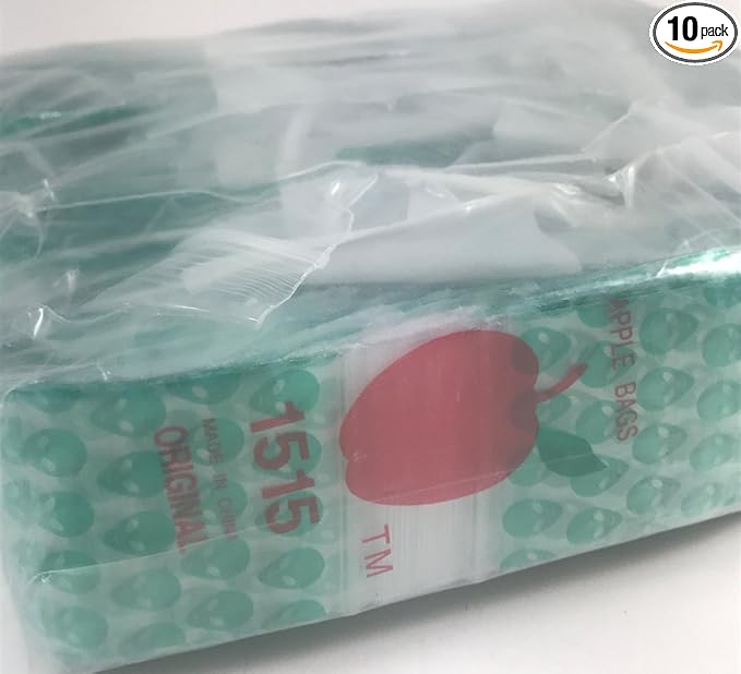 1515 Apple Mini Ziplock Baggies 2.5mil Bags 1.5"x1.5" (10pks) Bulk (Green Alien)