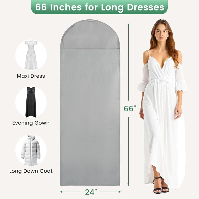 Carbrea 66 Inch Garment Bags for Hanging Clothes - Long Dress Bags for Gowms Closet Wardrobe Storage Travel - 2 Pack