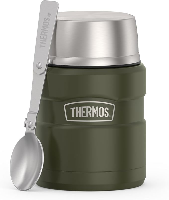 THERMOS Stainless King Vacuum-Insulated Food Jar with Spoon, 16 Ounce, Matte Army Green