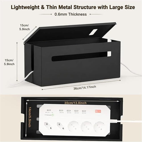 0.6mm Metal Cable Management Box Large Cable Organizer Box and Power Strip Box for Electrical Cord Hiding, Home Office Floor Cables Hider, TV Wires Storage Organization