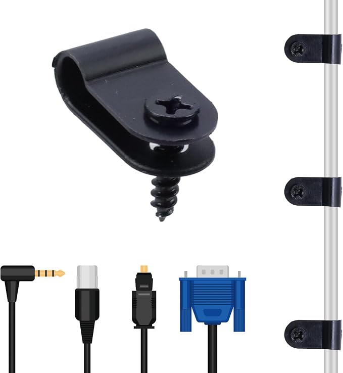 Antrader 1/5" Rope Light Clips with Stainless Steel Screws,Black,200Pcs | Nylon Screw Mounting Cord Fastener Clips for 1/5 Inch Diameter Wire Management