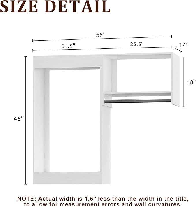 Modular Closet System, 58" Wide Wall-Mounted Closet Tower Organizer with Rods for Walk-In Closet Storage, White