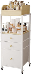 Makeup Organizer Cart with Drawers, Make up Organizers for Vanity, Floor Skincare Organizers- for Cosmetics, Nail Polish, Art Supply, Bathroom Vanity Desktop Organizer (White)
