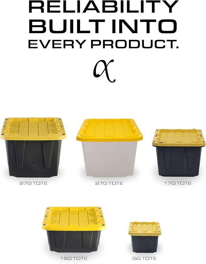 BLACK & YELLOW 17-Gallon Heavy Duty Storage Bins with Lids, Stackable Plastic Storage Bins, Dorm Room Essentials, Moving Boxes, Back to School, Classroom Organization, Home Organization, 4 Pack (12.5H x 18W x 26.9D)