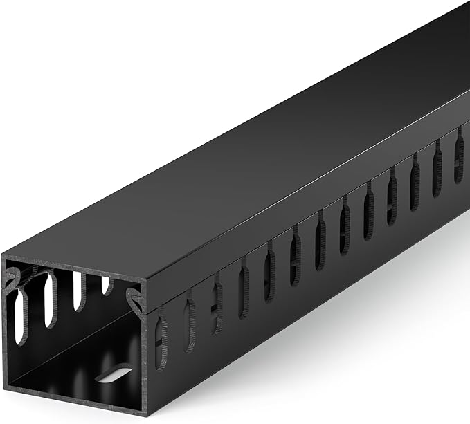 1.4"H x 1.6"W Cable Raceway, 12ft Under Desk Wire Management Channel, Black | Slotted Wire Duct, 4 Pack (3 ft Each), Heavy-Duty PVC Cable Management for Server Racks, Network Cables & Electrical Cabinets