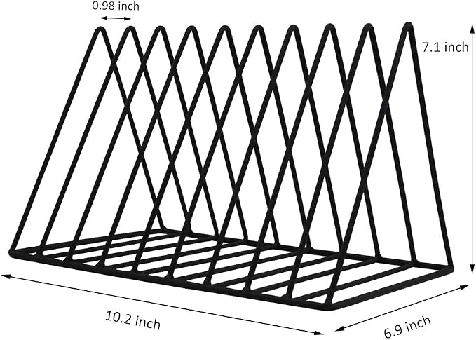 EASEPRES 9 Slot Magazine Rack Book Record Holder, Desktop Iron Storage Rack Bookshelf Multifunction Triangle File Organizer Sorter for Decor Home Office, Black Pack of 2