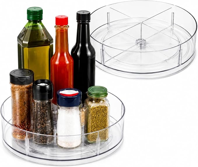2 Pack Lazy Susan Organizer, 10.5 Inch Turntable Organizer with Non-Skid Base, Lazy Susan Organizer for Cabinet, Kitchen Countertop, Pantry, Refrigerator and Bathroom Storage (2 Pack, 10.5)