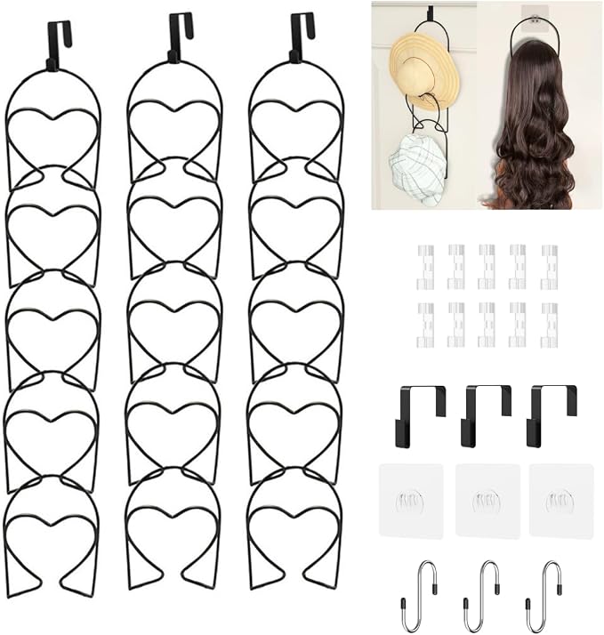 LINFIDITE 15 PCS Baseball Hat Rack Hanger Holder Organizer Flexible Multi Hook Wall Mounted Over Door Cap Display Storage Rack Cap Holder, Closet HangingStorage Rack w Hanging Hook Black