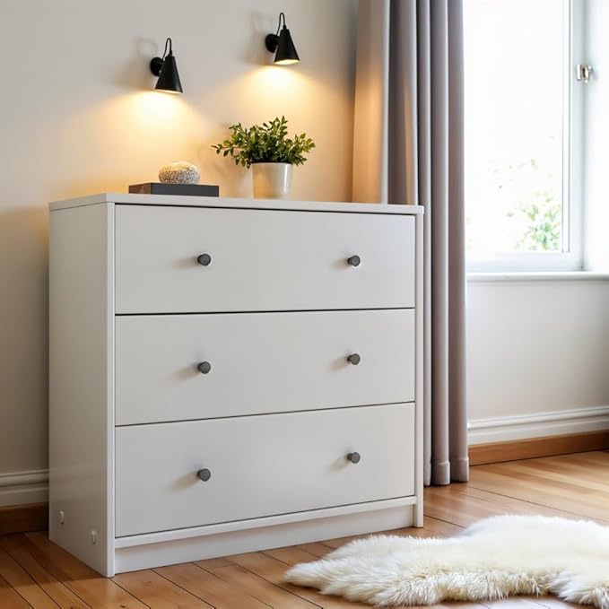 Furnifact White 3 Drawer Nightstand - Large Bedside Dresser for Stylish Storage