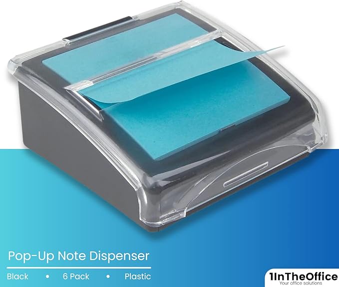 1InTheOffice Pop-Up Note Dispenser, Sticky Note Dispenser, Self-Stick Note Pad Holders, 3x3, Black, 1 Pack