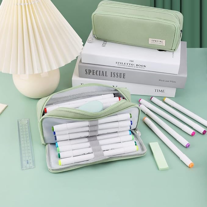 iSuperb Large Pencil Case 3 Compartments Pencil Pouch Big Capacity Pencil Bag for Kids Teen Girls Boys Student School Supplies Oxford Organizer Pen Bag Cosmetic Makeup Pouch