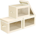 Homsorout Storage Boxes with Lids - 3 Pack Fabric Clear Window Storage Bins, Collapsible Storage Bins with Lids, Linen Closet Organizer for Clothes, Towel, Blanket, Beige