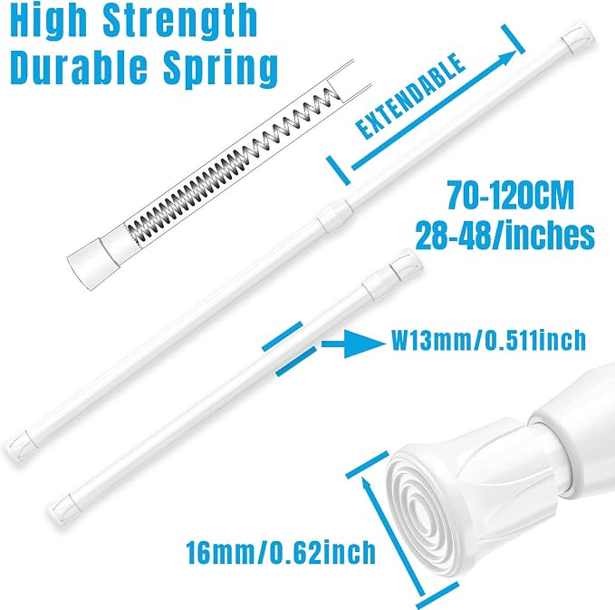 AIZESI Spring Tension Curtain Rods Short Tension Rod (White,27" to 37"-4Pcs)