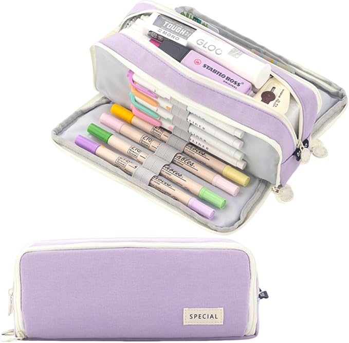 iSuperb Large Pencil Case 3 Compartments Pencil Pouch Big Capacity Pencil Bag for Kids Teen Girls Boys Student School Supplies Oxford Organizer Pen Bag Cosmetic Makeup Pouch