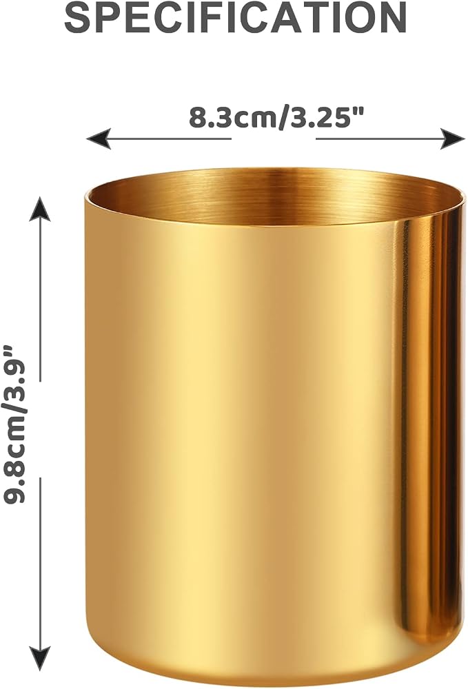 2 Packs Gold Pen Holder for Desk, SUS304 Stainless Steel Pen Organizer for Desk, Pencil Holder,Pencil Cup,Pen Cup,Desktop Stationery Organizer